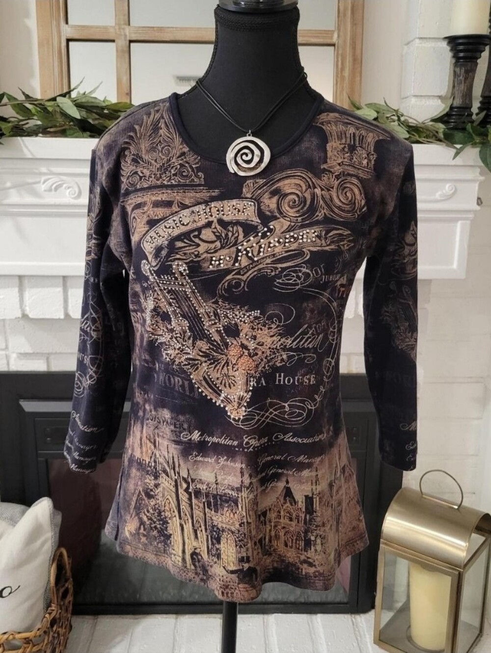 Y2k Grunge Mona Lisa black & brown long sleeve Paper Tag graphic Tee Size Small